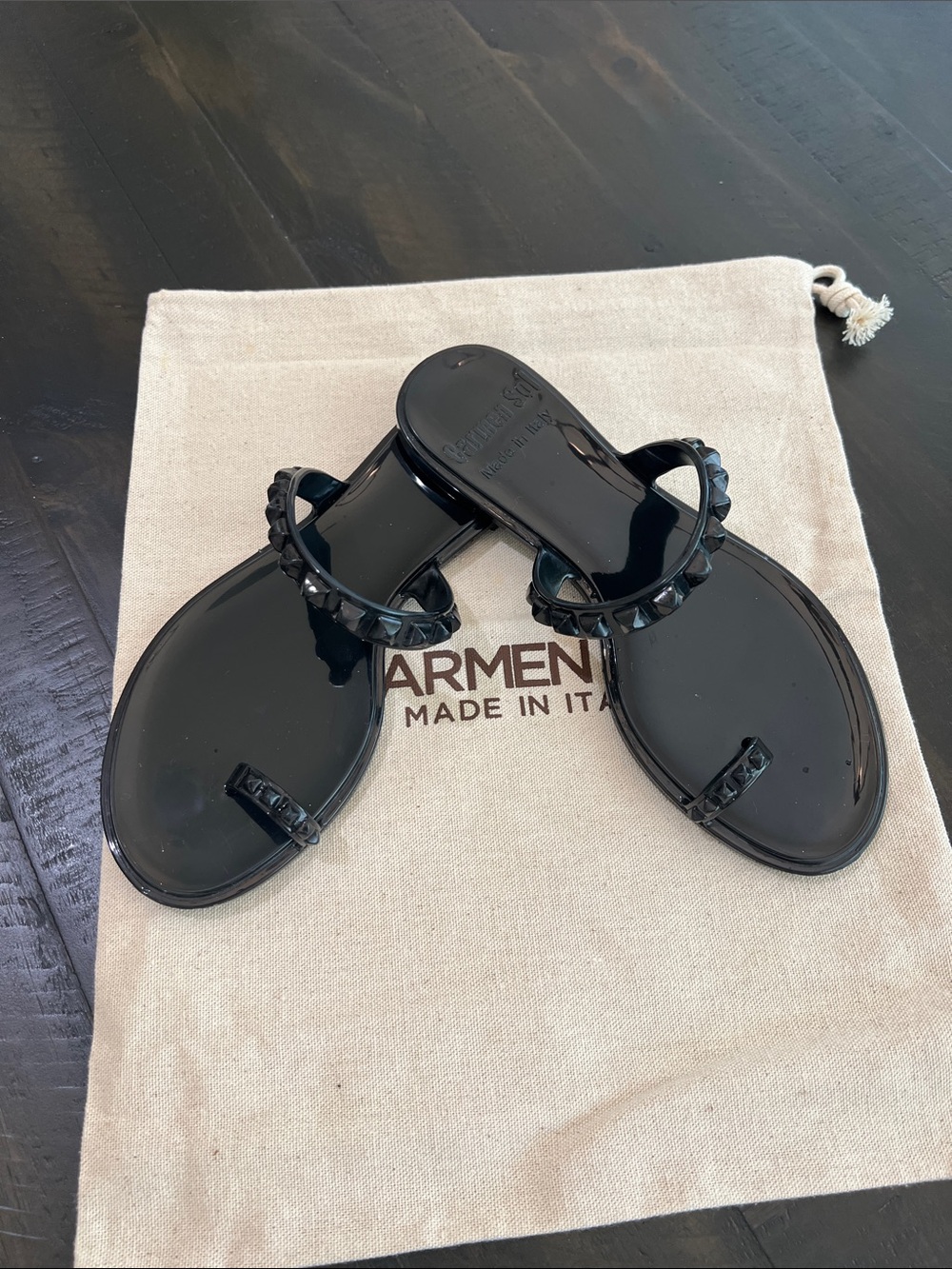 Black Carmen Sole Studded Toe-Ring Sandals